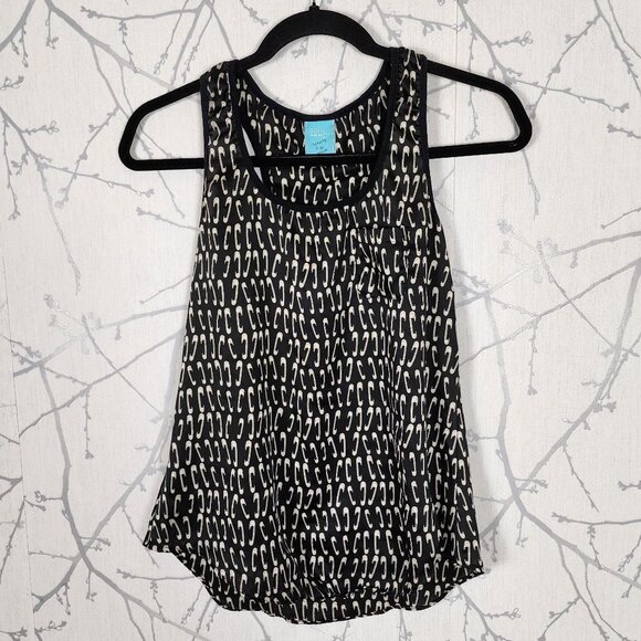 h.i.p. Black Safety Pin Printed Round Neck Flowy Tank Artsy - Picture 1 of 5